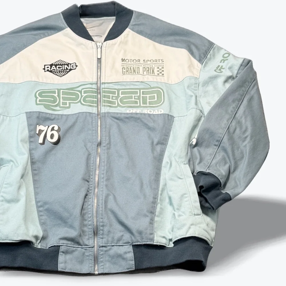Bershka Motor Sports Racing Jacket Bomber Jacket Colorblock Y2K Patchwork Medium